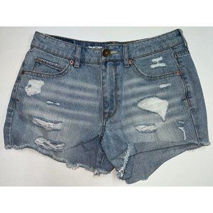 Bethany Mota Womens High Rise Midi Denim Blue Jean  Shorts Size 4 Distressed